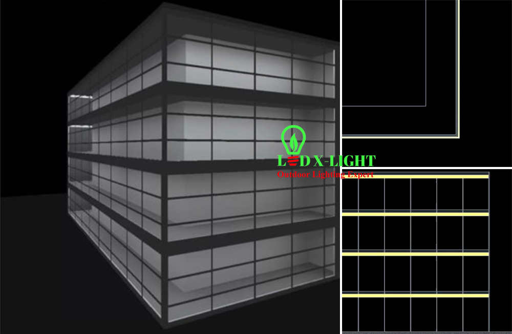 Lighting of Façade with Transparent Glass Curtain Wall