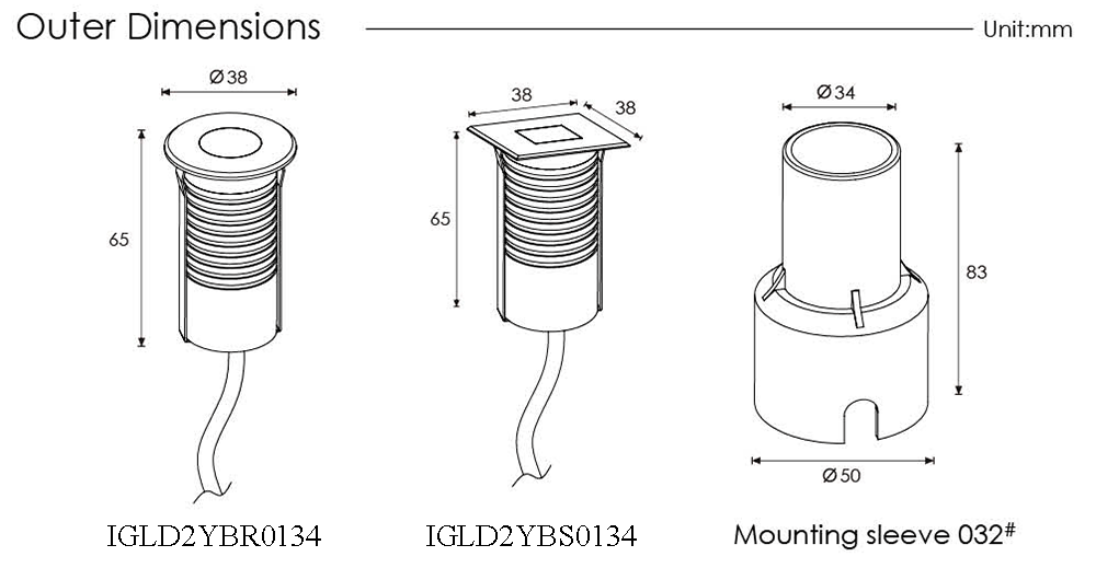 Dimension of IGLD2YBR0134 & IGLD2YBS0134